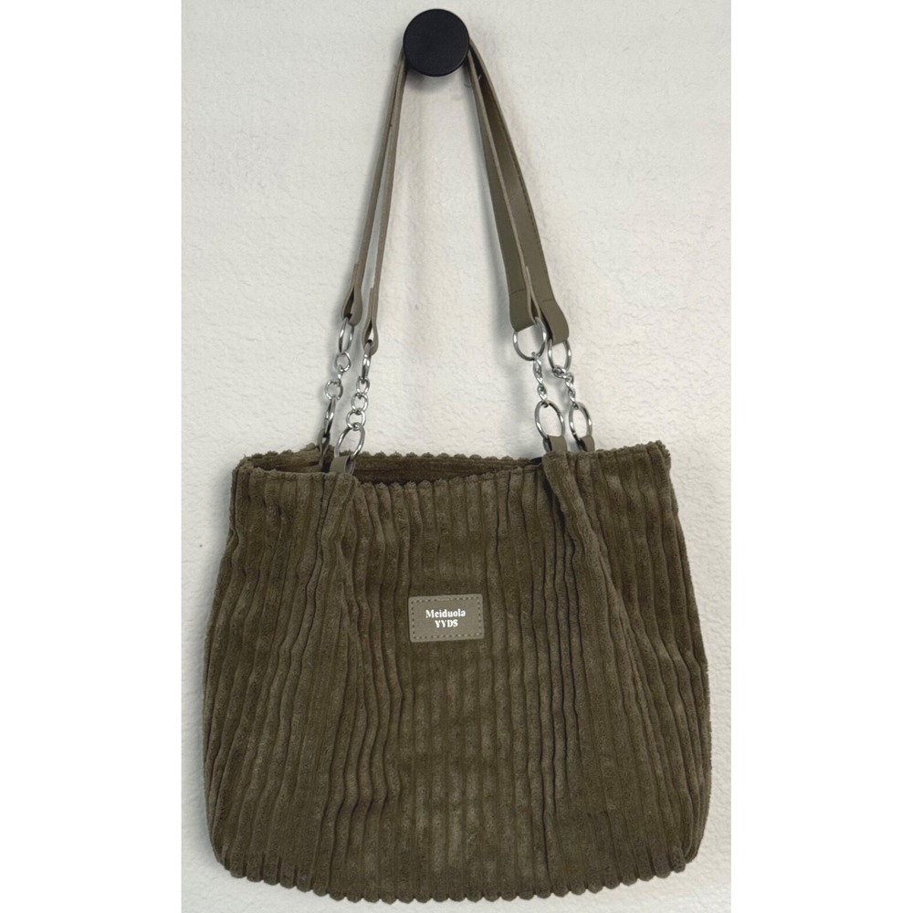 Meiduola YYDS Corduroy Tote Bag Soft Green Ribbed Purse Tote Shoulder Bag